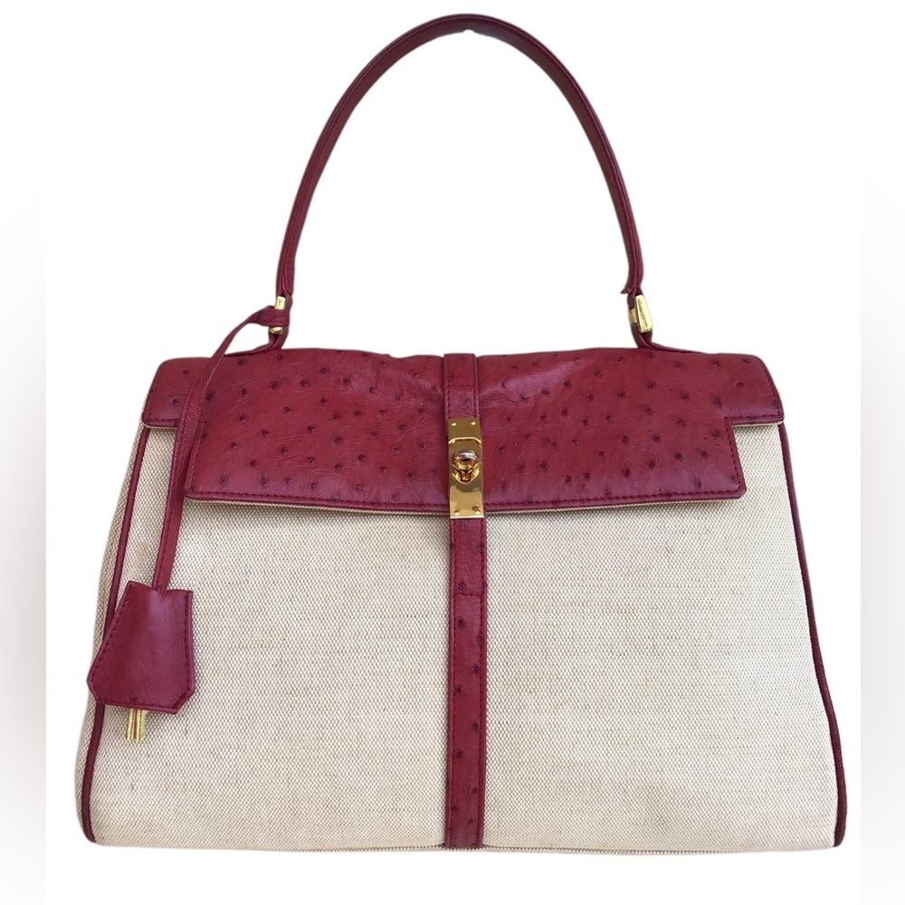 Helene Arpels Vintage Ostrich Satchel Handbag Made In Italy
